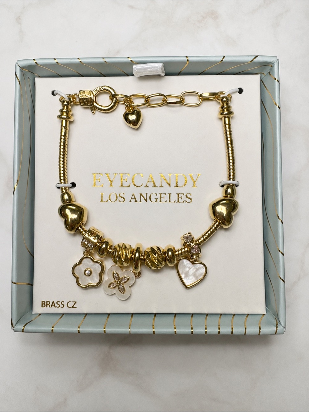 Gold Heart & Floral Charm Bracelet